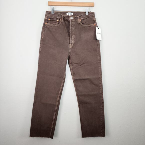 NEW Re/Done 70s Ultra High Rise Stove Pipe Jean in Washed Chocolate 28 - Picture 1 of 13
